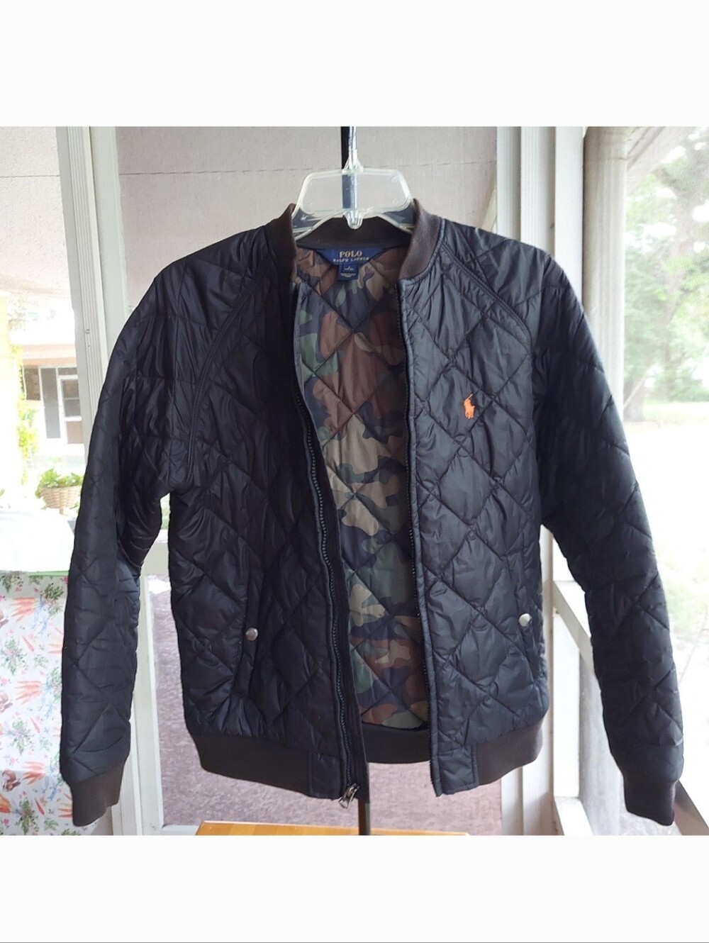 Polo Ralph Lauren  Kids Black Quilted Bomber with Orange Pony